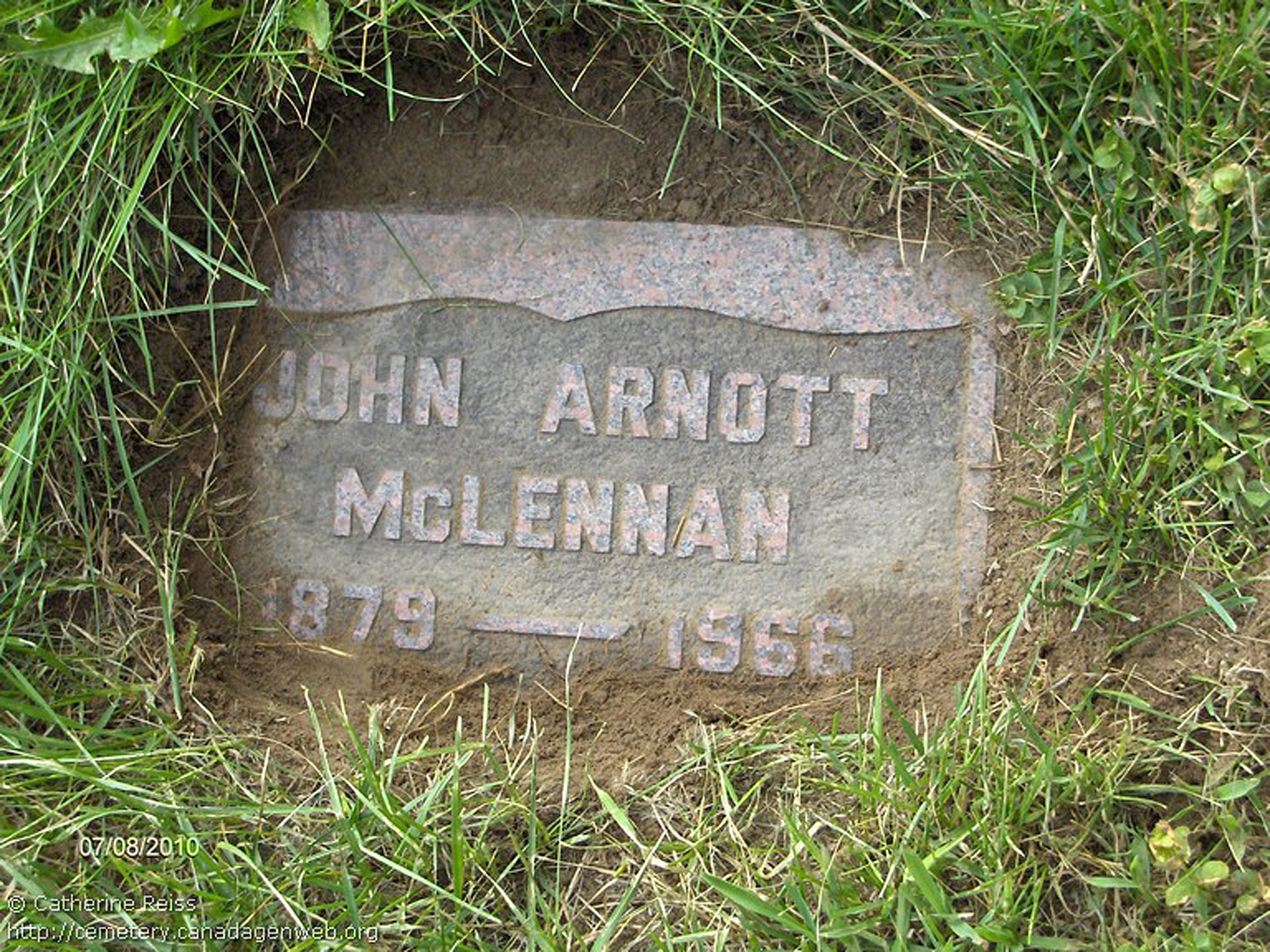 Photo of headstones/John Arnott McLennan died 1966 MI St Stephen's Cemetery, Elgin, Ontario